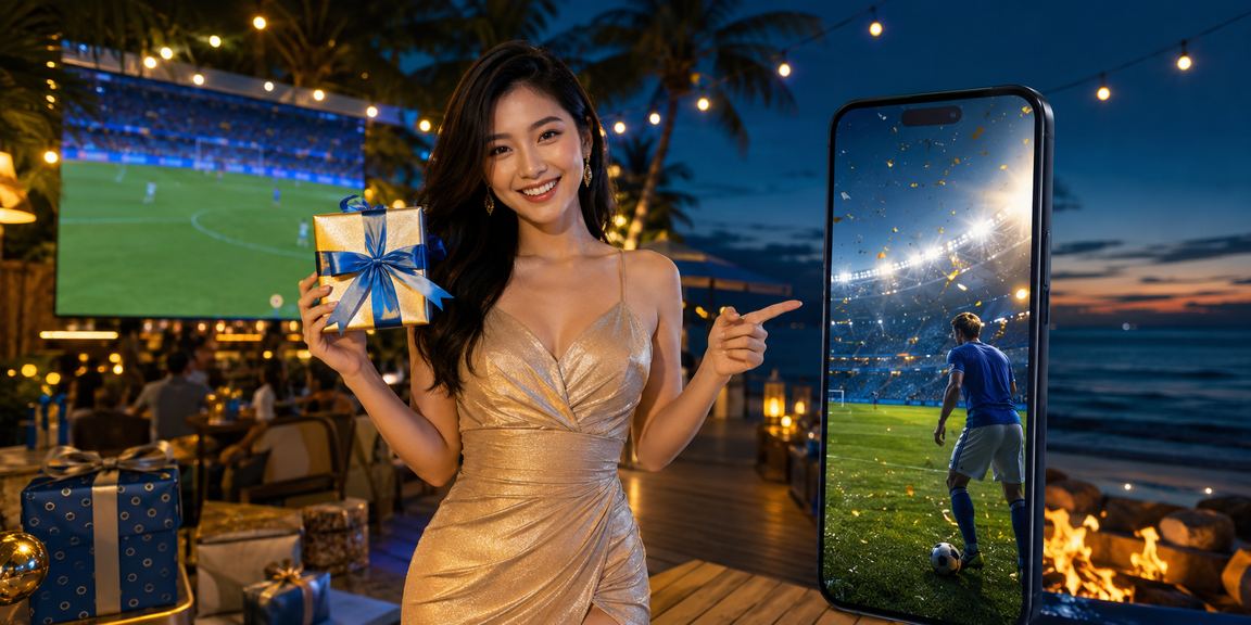 Người dùng tại bãi biển Phú Quốc thưởng thức khuyến mãi cược bóng đá trực tuyến trên điện thoại